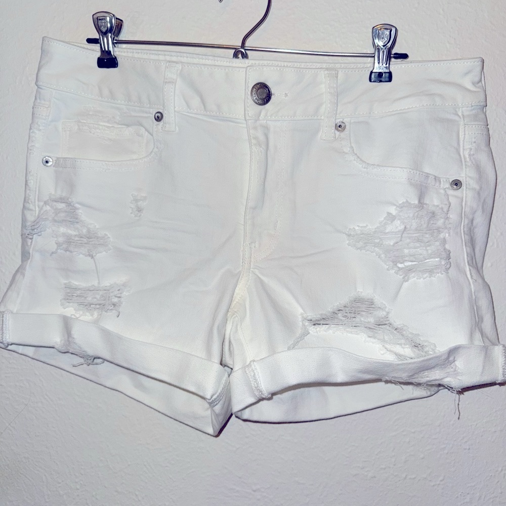 White Distressed Women Shorts